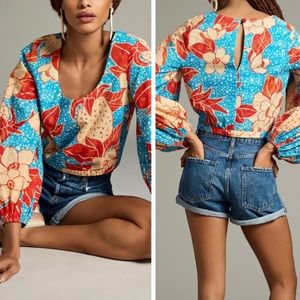 Anthropologie x Farm Rio Puff-Sleeve Bubble Blouse